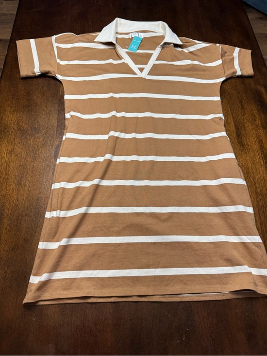 Maurices Dresses & Skirts - Maurices Tan and White Striped Collared Midi Dress